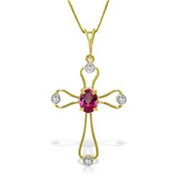 Genuine 0.57 ctw Pink Topaz & Diamond Necklace Jewelry 14KT Yellow Gold - REF-40F8Z