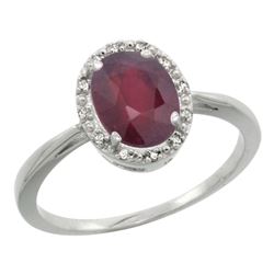 Natural 1.52 ctw Ruby & Diamond Engagement Ring 14K White Gold - REF-41N2G