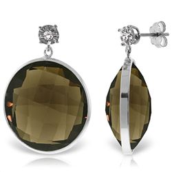 Genuine 34.06 ctw Smoky Quartz & Diamond Earrings Jewelry 14KT White Gold - REF-55R5P