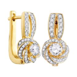 0.74 CTW Diamond Swirled Cluster Hoop Earrings 10KT Yellow Gold - REF-85M4H