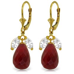 Genuine 18.6 ctw White Topaz & Ruby Earrings Jewelry 14KT Yellow Gold - REF-46V7W