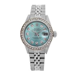 Rolex Pre-owned 26mm Womens Custom Ice Blue Dial Stainless Steel - REF-470M2R