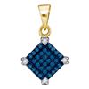 Image 1 : 0.15 CTW Blue Color Diamond Square Pendant 10KT Yellow Gold - REF-8W9K