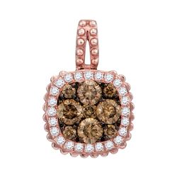 0.58 CTW Brown Diamond Square Cluster Pendant 14KT Rose Gold - REF-59Y9X