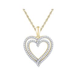 0.50 CTWDiamond Double Heart Pendant 10KT Yellow Gold - REF-32F9N