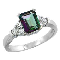 Natural 1.48 ctw mystic-topaz & Diamond Engagement Ring 14K White Gold - REF-52F3N