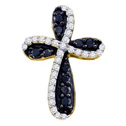 0.95 CTW Black Color Diamond Cross Pendant 10KT Yellow Gold - REF-47W9K