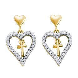 0.33 CTW Diamond Heart Cross Dangle Earrings 14KT Yellow Gold - REF-33X7Y