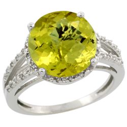 Natural 5.34 ctw Lemon-quartz & Diamond Engagement Ring 10K White Gold - REF-33A7V