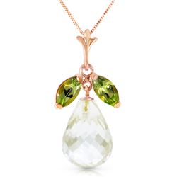 Genuine 7.2 ctw White Topaz & Peridot Necklace Jewelry 14KT Rose Gold - REF-30W5Y