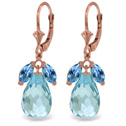 Genuine 14.4 ctw Blue Topaz Earrings Jewelry 14KT Rose Gold - REF-46A7K