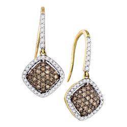 0.60 CTWCognac-brown Color Diamond Square Dangle Earrings 10KT Yellow Gold - REF-33W8K