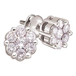 0.25 CTW Diamond Flower Cluster Earrings 14KT White Gold - REF-24M2H