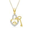 Image 1 : 0.10 CTW Diamond Heart Lock Key Dangle Pendant 10KT Yellow Gold - REF-8F9N