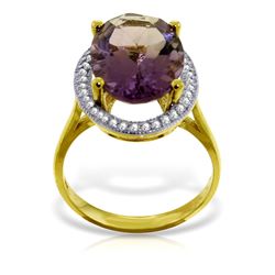 Genuine 5.28 ctw Amethyst & Diamond Ring Jewelry 14KT Yellow Gold - REF-83A3K