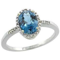 Natural 1.2 ctw London-blue-topaz & Diamond Engagement Ring 14K White Gold - REF-23F2N