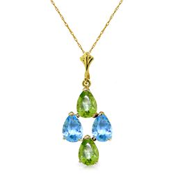 Genuine 1.50 ctw Blue Topaz & Peridot Necklace Jewelry 14KT Yellow Gold - REF-20F4Z