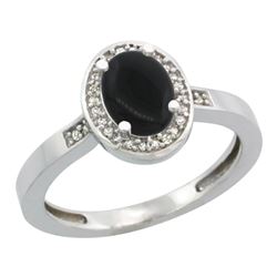 Natural 0.83 ctw Onyx & Diamond Engagement Ring 14K White Gold - REF-30W2K