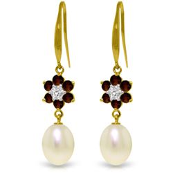 Genuine 9.01 ctw Garnet, Pearl & Diamond Earrings Jewelry 14KT Yellow Gold - REF-44R3P