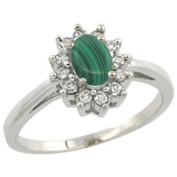 Natural 0.67 ctw Malachite & Diamond Engagement Ring 14K White Gold - REF-47V7F