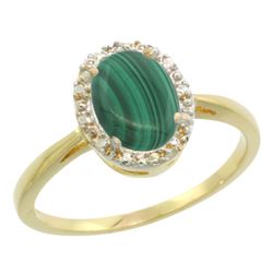 Natural 1.69 ctw Malachite & Diamond Engagement Ring 14K Yellow Gold - REF-25G6M