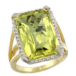 Natural 13.72 ctw Lemon-quartz & Diamond Engagement Ring 14K Yellow Gold - REF-73N9G