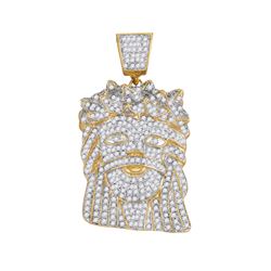 1.75 CTW Mens Diamond Jesus Christ Messiah Charm Pendant 10KT Yellow Gold - REF-86F2N