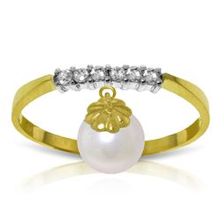 Genuine 2.1 ctw Pearl & Diamond Ring Jewelry 14KT Yellow Gold - REF-33N7R