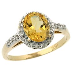 Natural 1.3 ctw Citrine & Diamond Engagement Ring 10K Yellow Gold - REF-25Z9Y