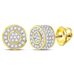 0.70 CTWDiamond 3D Circle Cluster Stud Earrings 10KT Yellow Gold - REF-26N9F