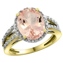 Natural 3.09 ctw Morganite & Diamond Engagement Ring 10K Yellow Gold - REF-66V4F