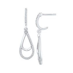 0.25 CTW Diamond Teardrop Dangle Screwback Earrings 10KT White Gold - REF-22W4K