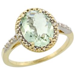 Natural 2.42 ctw Green-amethyst & Diamond Engagement Ring 14K Yellow Gold - REF-34X7A