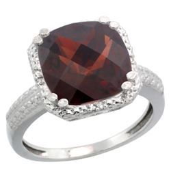 Natural 5.96 ctw Garnet & Diamond Engagement Ring 14K White Gold - REF-49V9F