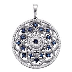 0.50 CTWBlue Color Diamond Circle Pendant 10KT White Gold - REF-44H9M