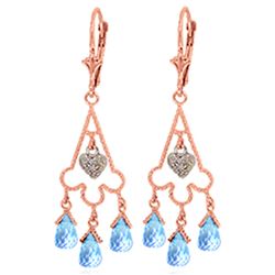 Genuine 4.83 ctw Blue Topaz & Diamond Earrings Jewelry 14KT Rose Gold - REF-52R7P