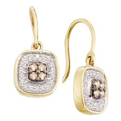 0.33 CTW Cognac-brown Color Diamond Dangle Earrings 14KT Yellow Gold - REF-34H4M