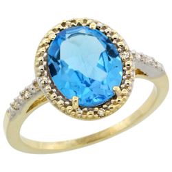 Natural 2.42 ctw Swiss-blue-topaz & Diamond Engagement Ring 10K Yellow Gold - REF-25R5Z