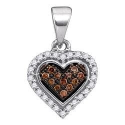 0.13 CTW Cognac-brown Color Diamond Heart Cluster Pendant 10KT White Gold - REF-8K9W