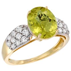 Natural 2.75 ctw lemon-quartz & Diamond Engagement Ring 14K Yellow Gold - REF-57H7W