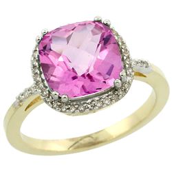 Natural 4.11 ctw Pink-topaz & Diamond Engagement Ring 10K Yellow Gold - REF-34W3K