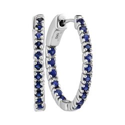 1.25 CTW Blue Sapphire Hoop Earrings 14KT White Gold - REF-44H9M