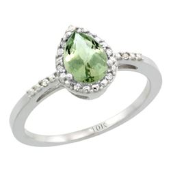 Natural 1.53 ctw green-amethyst & Diamond Engagement Ring 10K White Gold - REF-18F9N