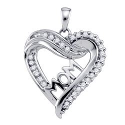 0.21 CTW Diamond Mom Mother Heart Outline Pendant 10KT White Gold - REF-19H4M