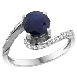 Natural 1.29 ctw blue-sapphire & Diamond Engagement Ring 14K White Gold - REF-92Y8X