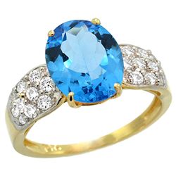 Natural 2.75 ctw swiss-blue-topaz & Diamond Engagement Ring 14K Yellow Gold - REF-58A4V