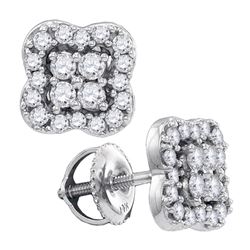 0.55 CTW Diamond Square-shape Cluster Stud Screwback Earrings 14k White Gold - REF-52M4H