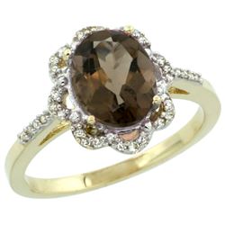 Natural 1.85 ctw Smoky-topaz & Diamond Engagement Ring 14K Yellow Gold - REF-38A6V