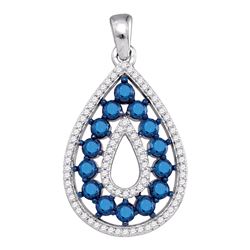 1.05 CTW Blue Color Diamond Teardrop Framed Pendant 10KT White Gold - REF-40N4F