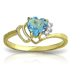 Genuine 0.97 ctw Blue Topaz & Diamond Ring Jewelry 14KT Yellow Gold - REF-29R7P